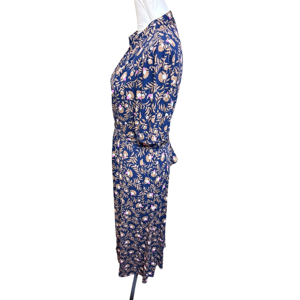 Boden Blue Flora Jersey Puff Sleeve Tie Waist Midi Dress Cottagecore Preppy 10 - Picture 4 of 13